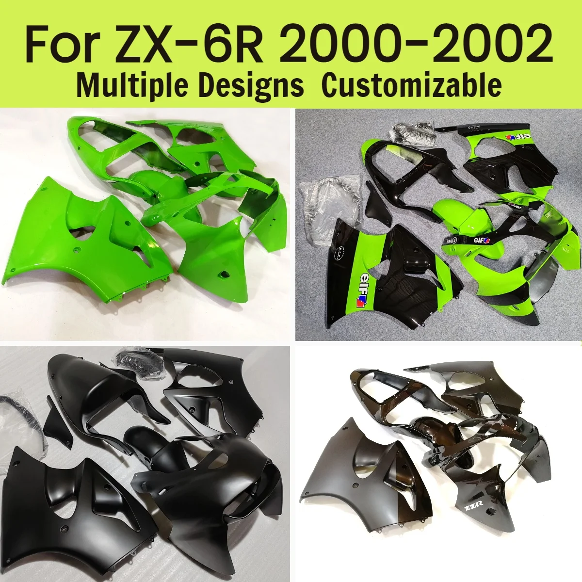 

Комплект обтекателей для мотоцикла Kawasaki ZX 6R 2000-2002, полный набор кузовных деталей, неоригинальный комплект обтекателей ZX6R 00 01 02