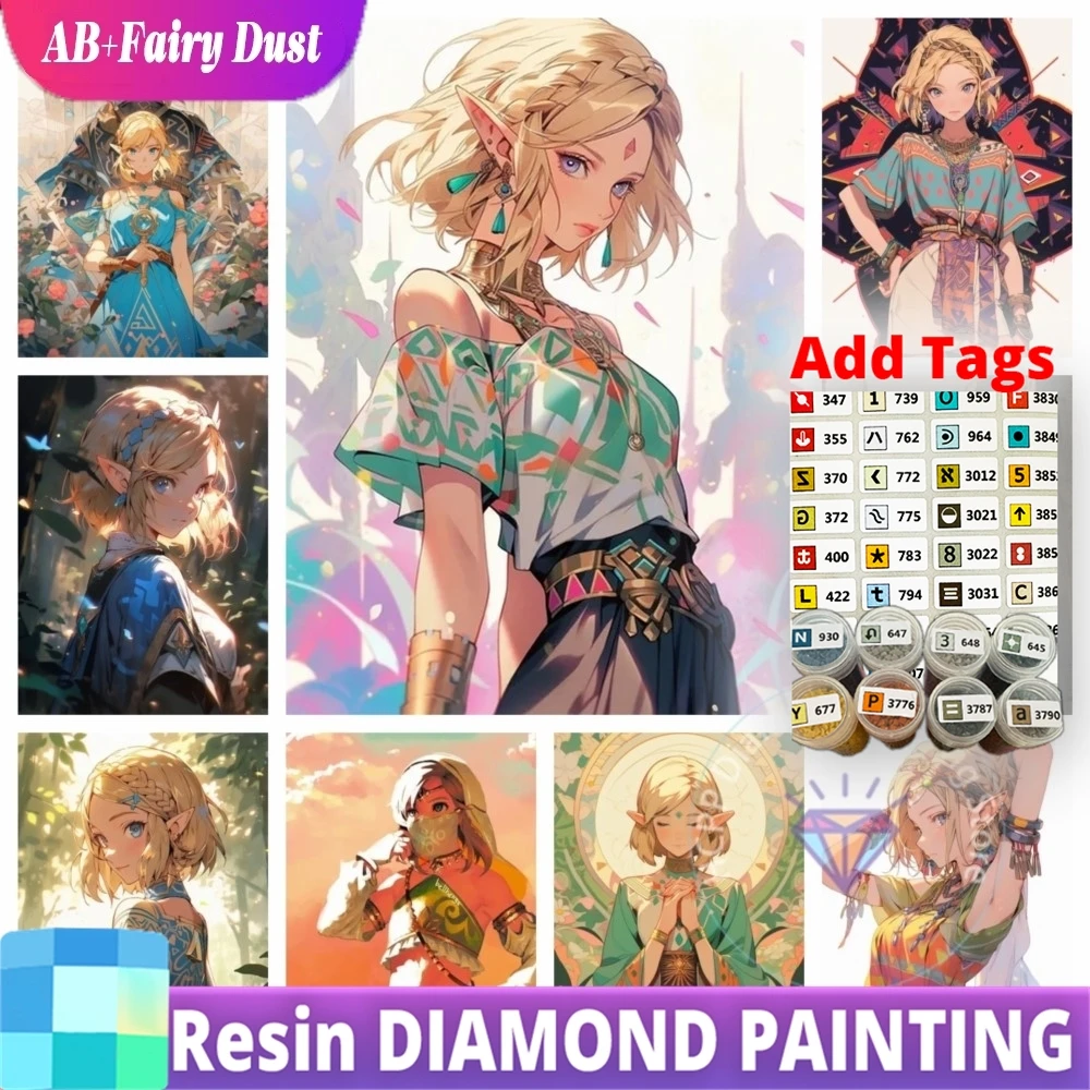 

AB Fairy Dust Comes with DMC stickers Japanese anime Z_Zelda cartoon diamond painting kit 5D DIY diamond embroidery handmade art