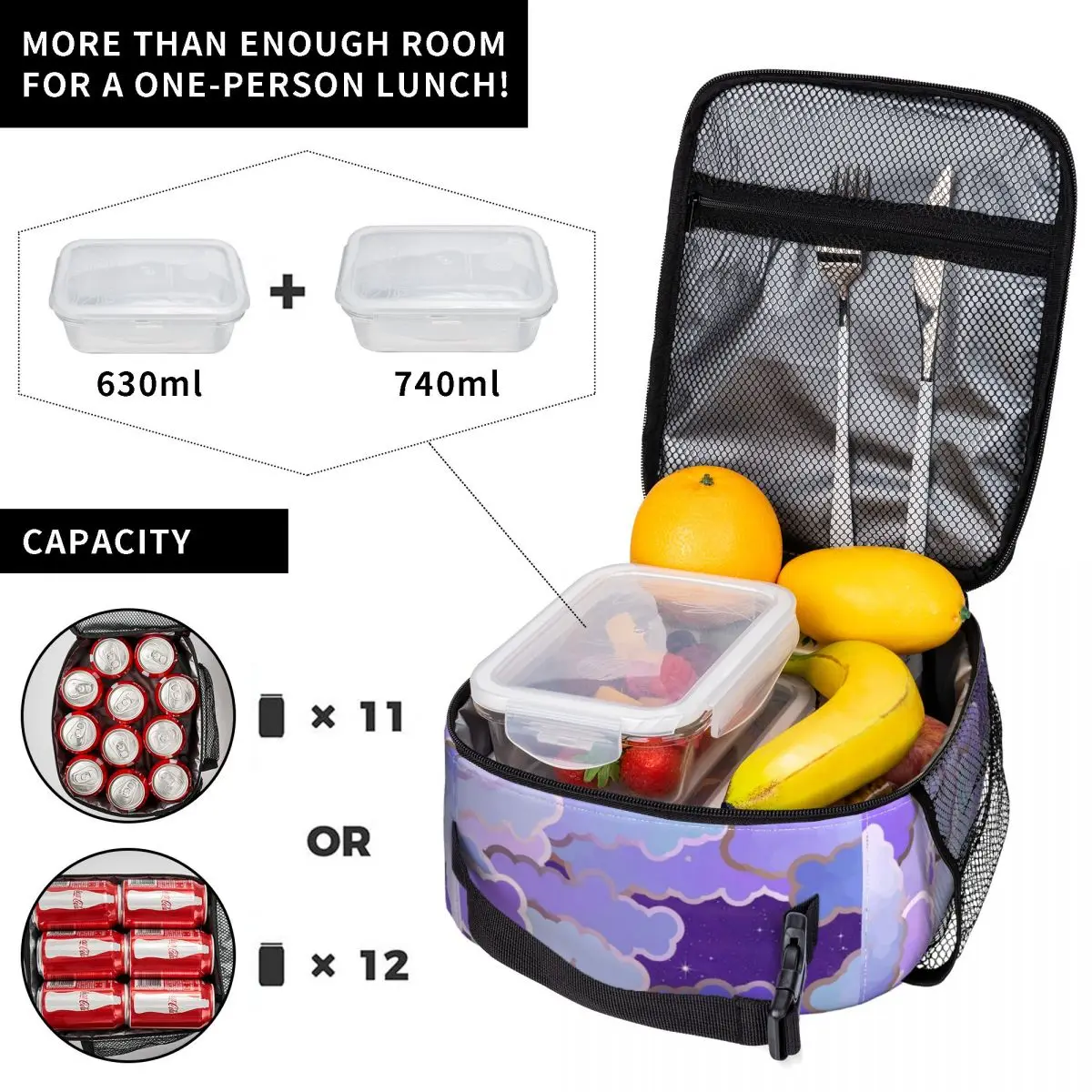 Japanese Clouds Portable Lunch Box Women Multifunction Twilight Violet Purple Cloud Cooler Thermal Food Insulated Lunch Bag Kids