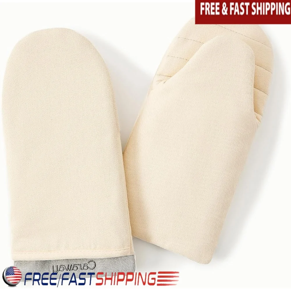 

Organic Cotton Oven Mitts Double Layer Stain Resistant Kitchen Gloves Set of 2 Safe Handling Heat Protection Easy Care