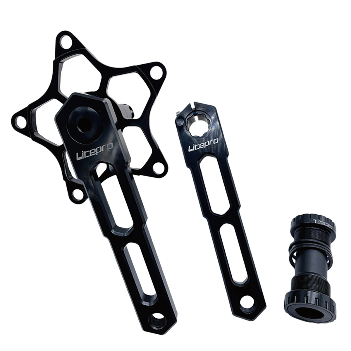 

Litepro Lightweight 130BCDmm Integral Hollow Stars Crank Folding Bicycle Aluminum Alloy Five Claw Crank Bike Parts Black