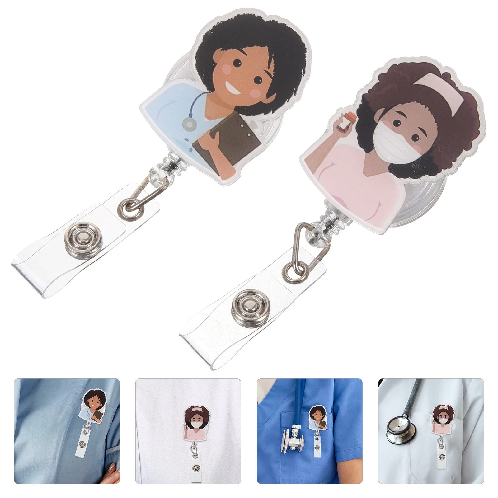 

2Pcs Retractable Nurse Badge Holder Name Card Display Tool Lightweight Wear-Resistant for Hospital School Use