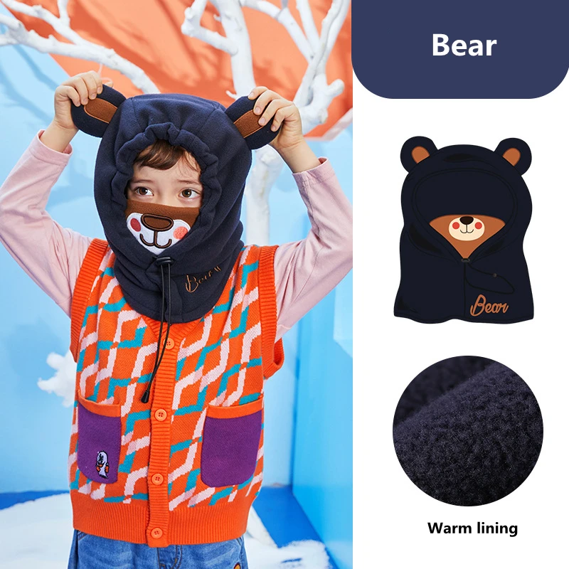 Lemonkid, gorro enmascarado de animales de dibujos animados para niños, gorros cálidos para otoño e invierno, gorros para niñas, gorros para niños, gorra a prueba de viento para ciclismo