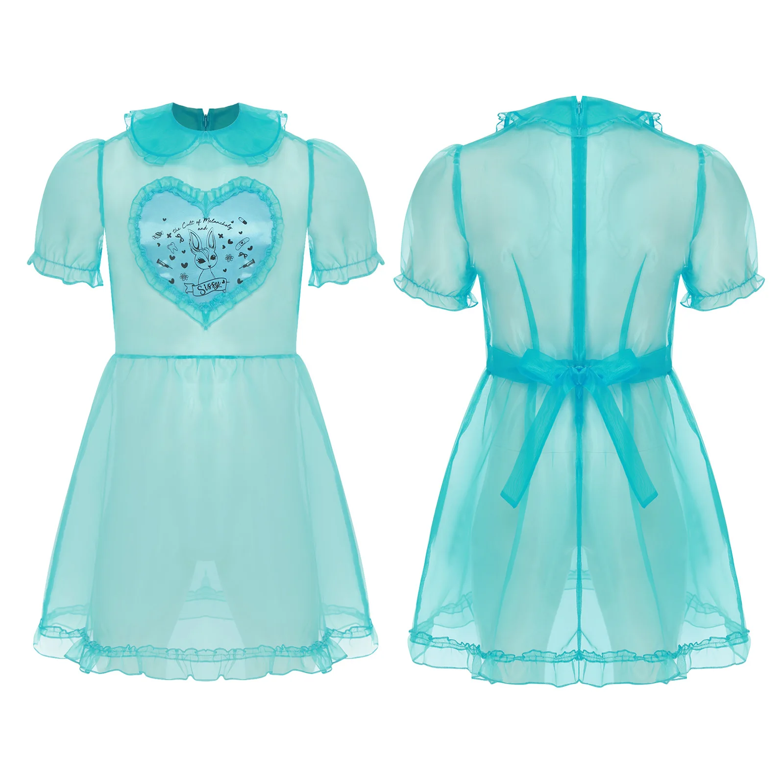 

Мужское сексуальное прозрачное прозрачное платье Sissy Maid, одежда для сна с милым воротником и пышными рукавами, расклешенное платье трапециевидной формы, корректирующее платье, ночная вечеринка, клубная одежда