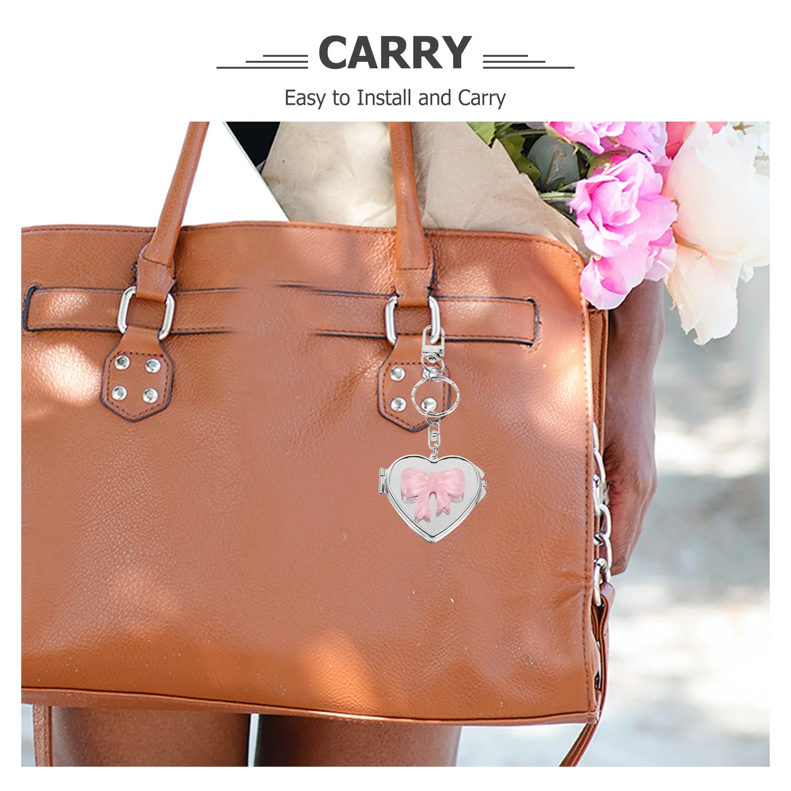 3개 세트 하트 모양 거울 키체인 우아한 리본 콤팩트 메이크업 거울 휴대용 여행용 화장 거울 장식 키체인