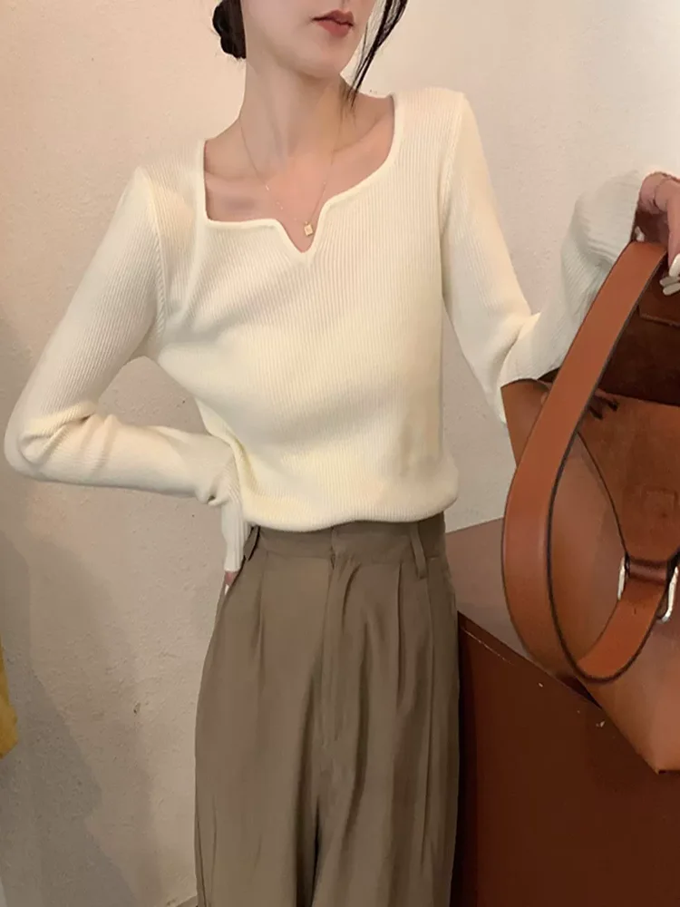 Square Collar Plus Velvet Fashion Knitted Bottomed Tee Sweater Plush Fleece Lined Women Casual Jumpers Thick Warm Soft Pullovers