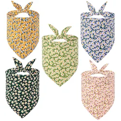 Dog Bandanas Pet Scarf Saliva Towel Daisy Pattern Washable Dog Neckerchief Bib Pet Triangle Scarf for Small Large Dogs