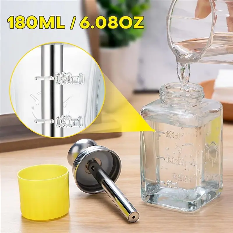A33Z-2PCS 6Oz / 180Ml Clear Acetone Dispenser With Cap, Glass Nail Polish Remover Pump Alcohol Dispenser Alcohol Bottle view 5