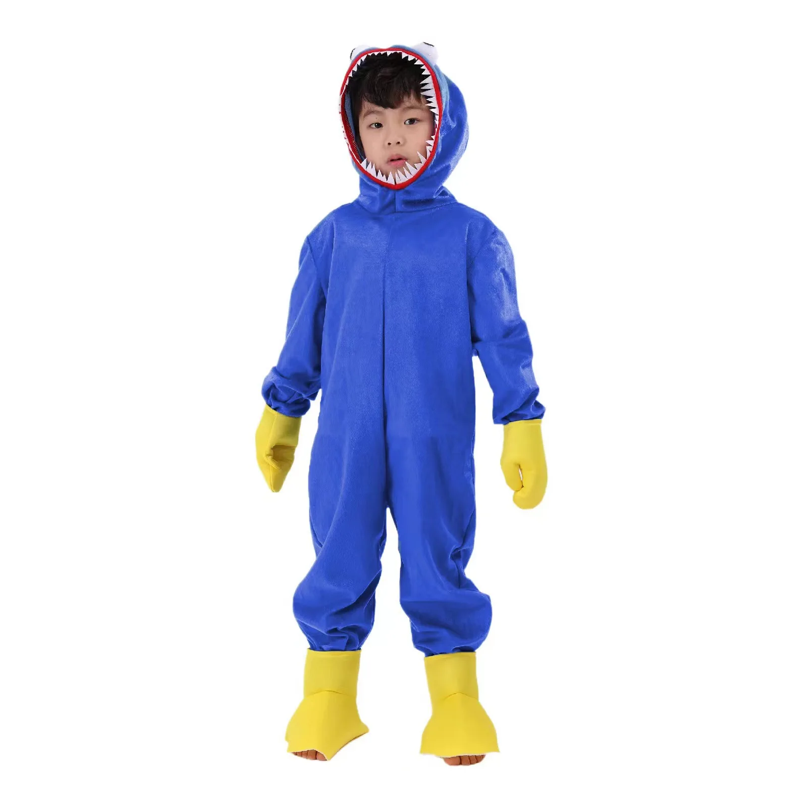 Blue Monster Cosplay Costume Play Game Character Plush Horror Scary Soft Gift for Boys Girls Halloween Party Hooded Jumpsuit