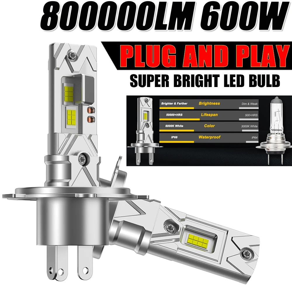 

H7 H4 LED Lights for Car Headlight Bulb 800000LM Mini Wireless Auto Lamp +800% Bright Spotlights Automobile LED Headlamp 12V