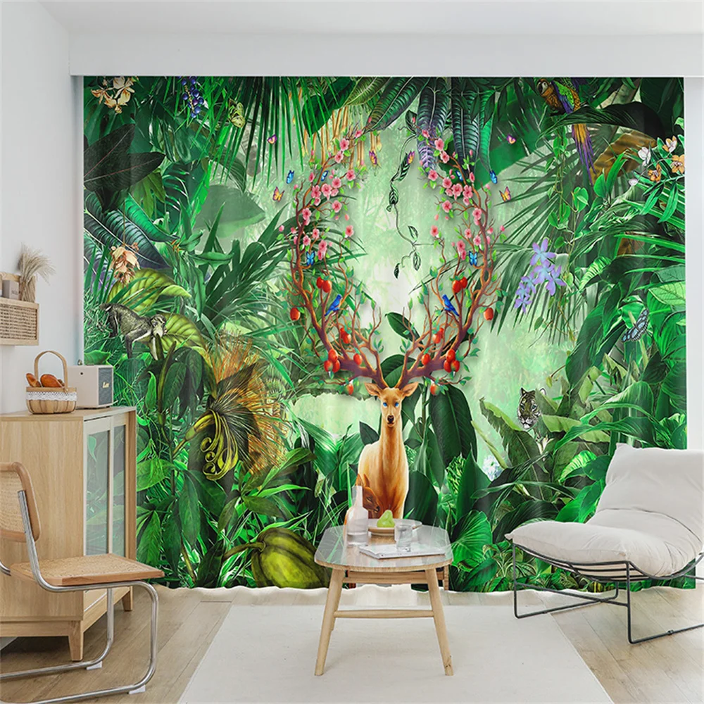 Tropical Rainforest Tree Leaf Plant Nature Kids Window Curtains Blinds for Living Room Bedroom Kitchen Door Home Decor 2Pieces