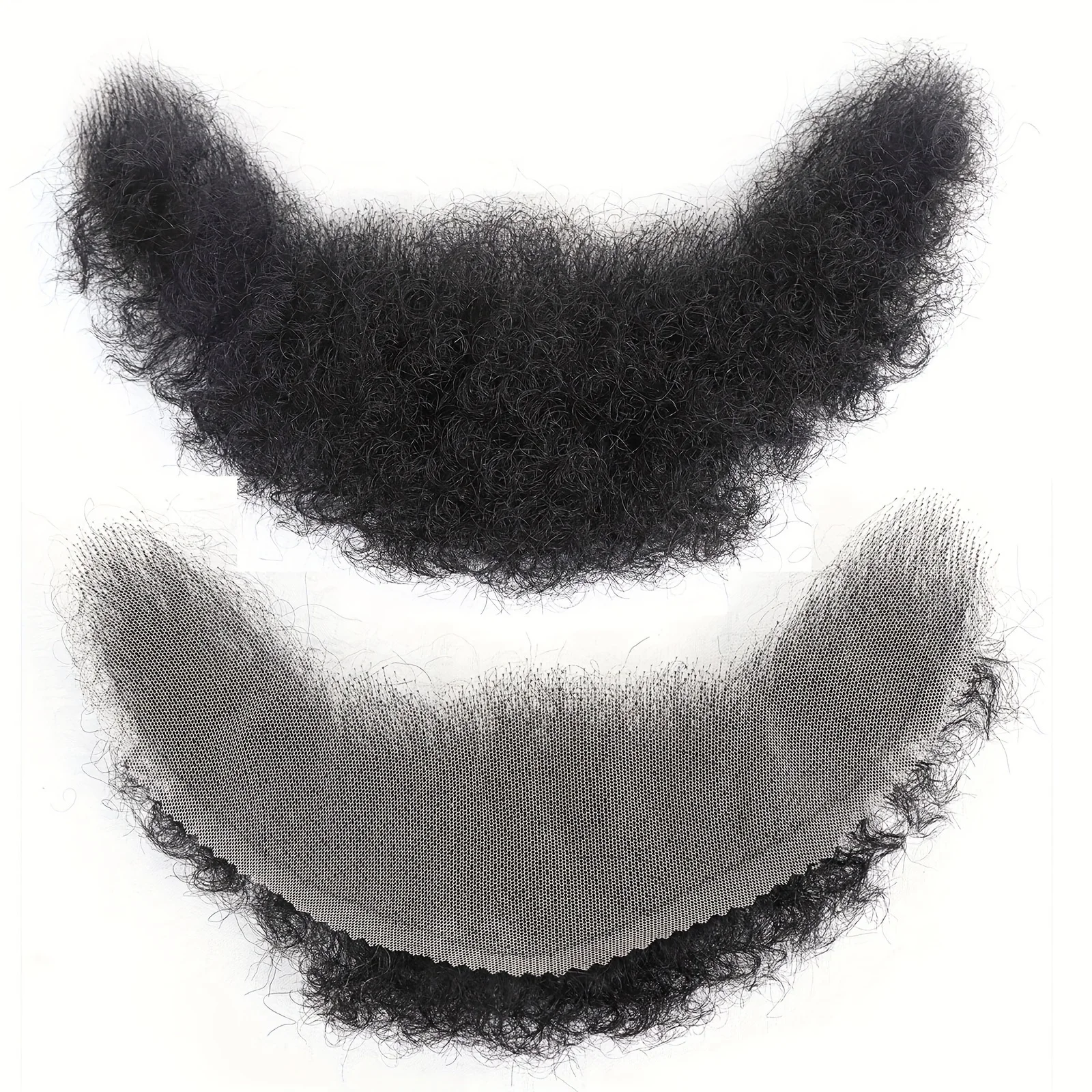 Afro Kinky Curly Black Fake Face Beard Mustache For Men Natural Human Hair Invisible Swiss Lace Thick Facial False Beard Makeup