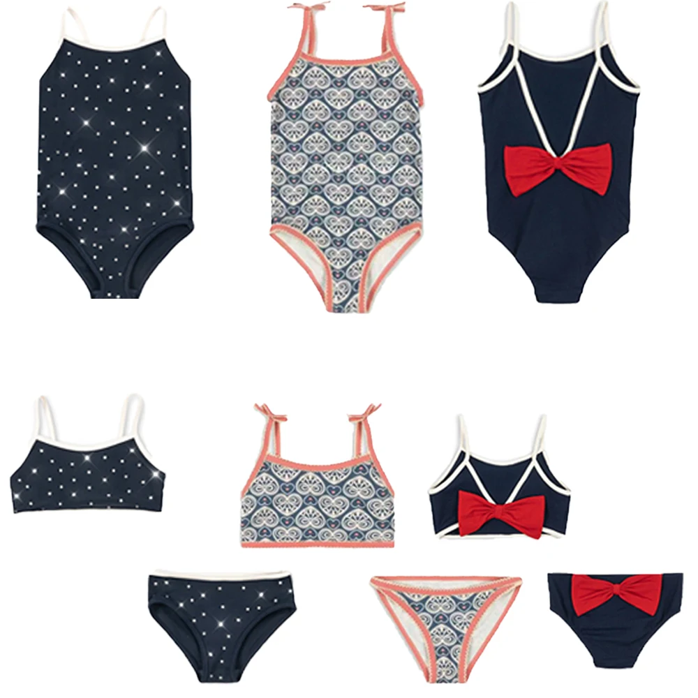 New Girls Floral Print Swimwear Summer 2026 Bowknot One Piece Bathing Suit & Two Piece Bikini Set Children's Clothing Collection