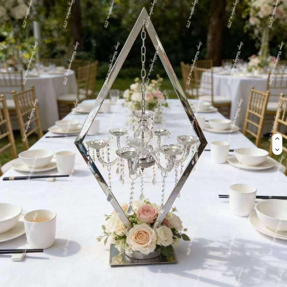 4-10pcs Ironwork sliver/gold-plated acrylic crystal candlestick for wedding hall hotel - hotel main table floral decoration item