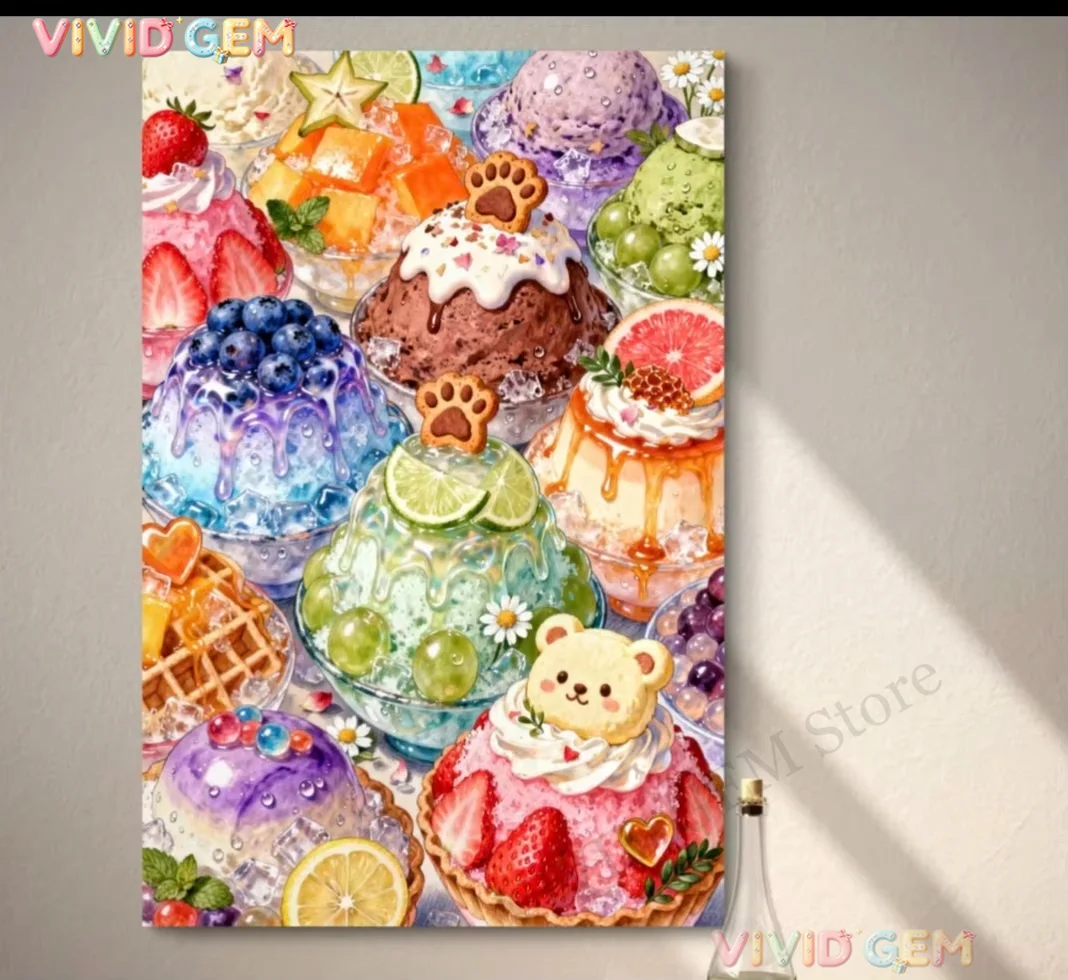 VIVID GEM Bunte DIY Eiscreme-Dessert Voll-Diamant-Malerei Diamant-Mosaik Süße Ästhetische Kunst für Anfänger Wandkunst Geschenk