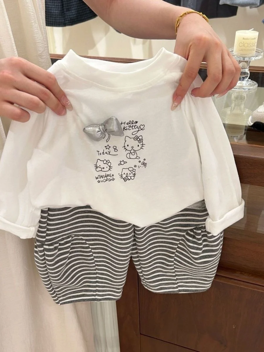 

Милый корейский комплект для девочек: удобные полосатые длинные брюки и топ, повседневный костюм-двойка, весенняя коллекция, детская одежда...