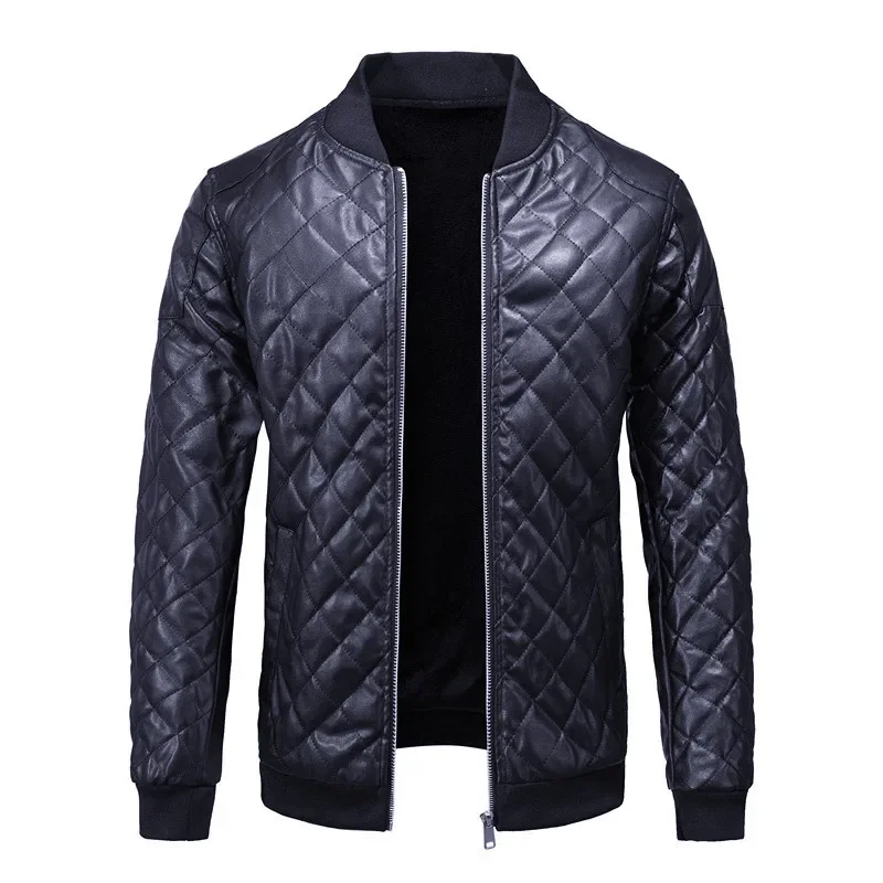 

Men's PU Leather Jacket Autumn Winter Vintage Casual Warm Moto Biker Faux Leather Coats Male Fashion Fit Stand Zipper Outwear