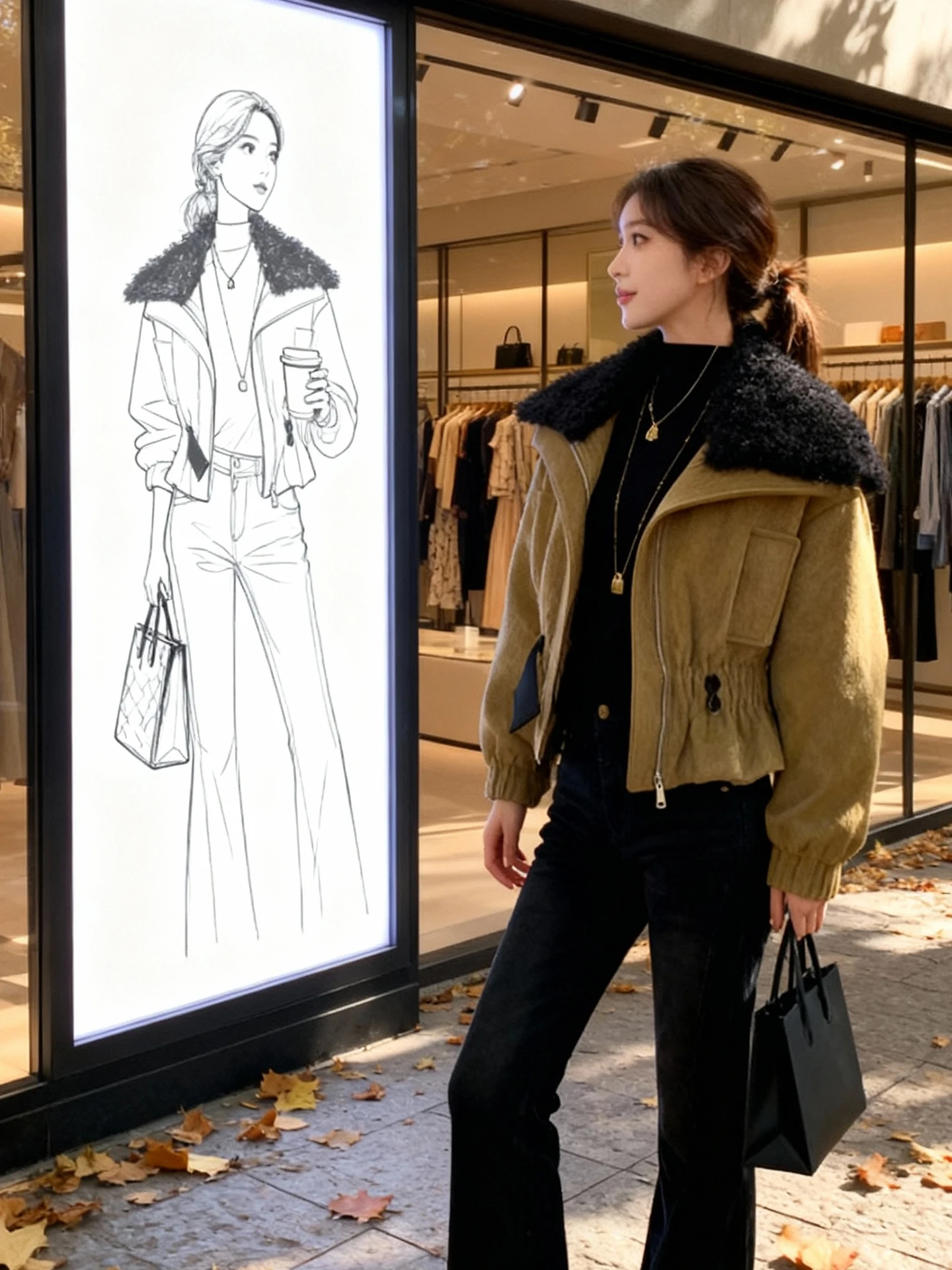 retro-american-faux-fur-collar-ort-jaet-women's-color-blo-turn-down-collar-korean-sle-versatile-warm-fce-lined-sli