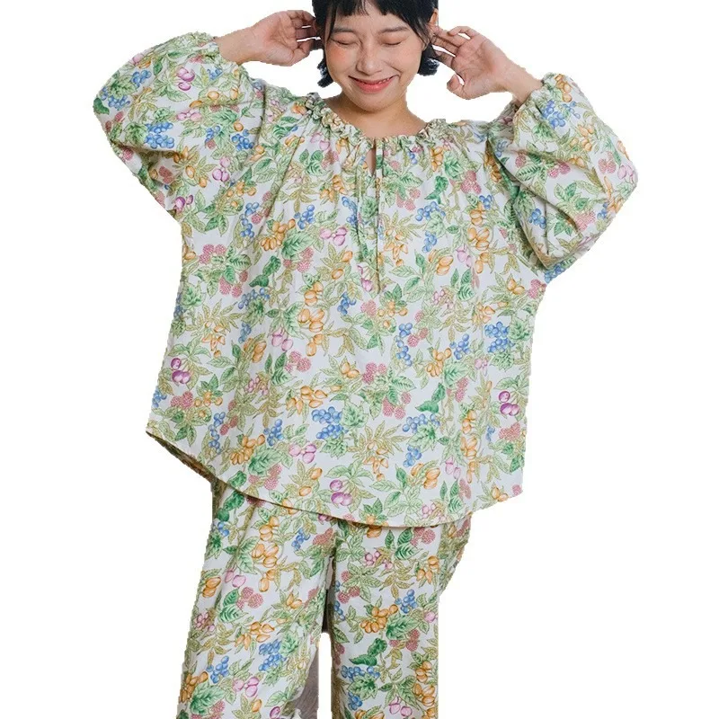 Pyjama en pur coton brossé Double face pour femmes, vêtements d'automne en coton à manches longues pour la maison, adapté à l'extérieur, automne et hiver