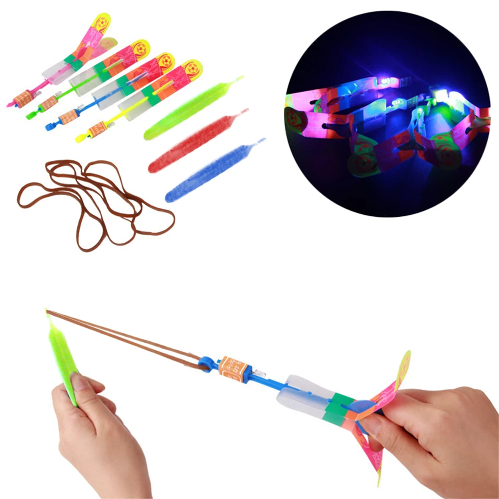 20/40PCS Outdoor Shining Rocket  LED Light Night toys Kids  Slingshot Elastic Helicopter toys Fun Outdoor toys Christmas  Gift