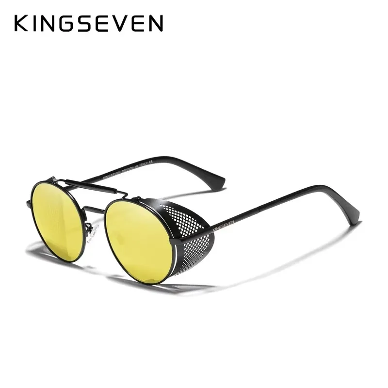 KINGSEVEN Retro Gothic Steampunk Sunglasses Polarized UV400 Men Women Fashion Vintage Eyewear Round Frame Fishing Male Glasses image 4