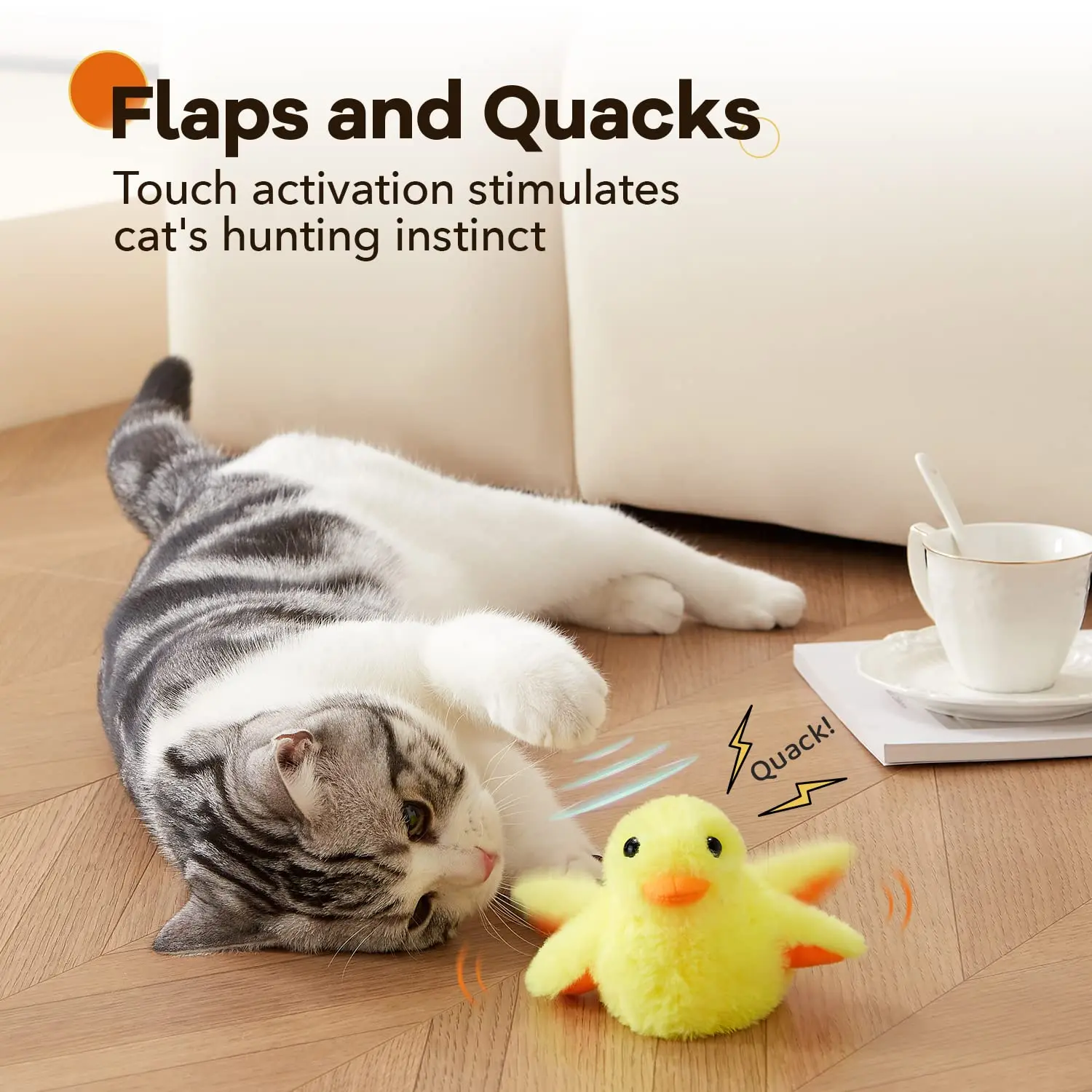 Cat Toys Flapping Quacking Duck Electric Bird Rechargeable with Catnip Touch Activated Plush Toy Kitten Toy Interactive Toys