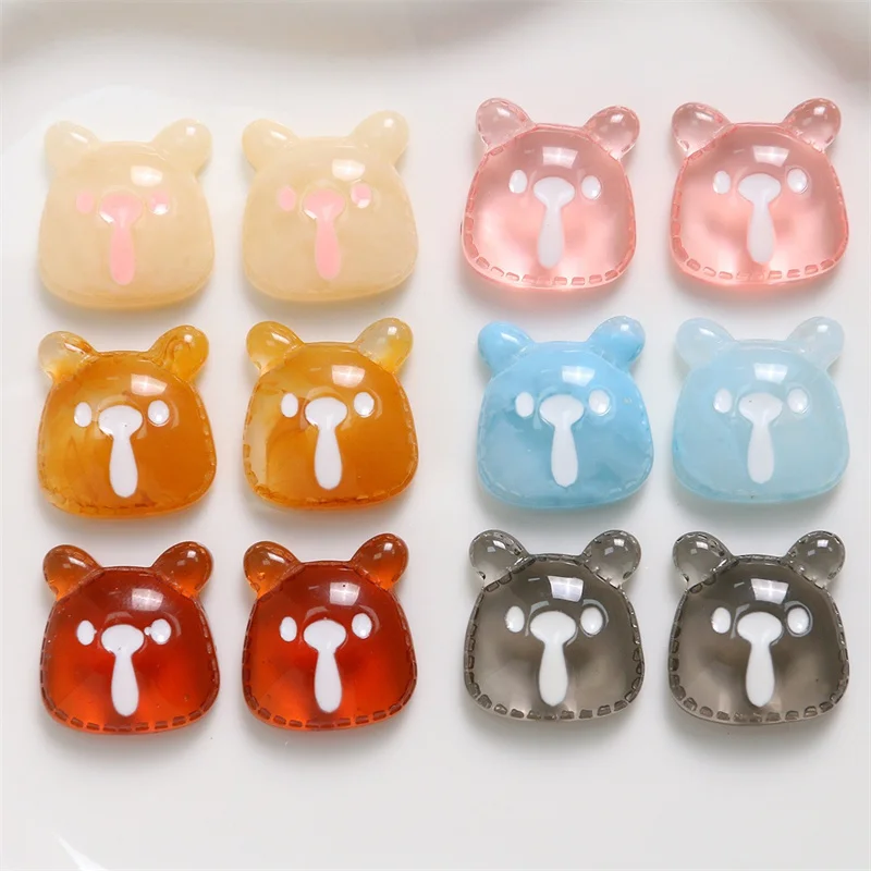 2024 Newest 50pcs/lot color pattern print animals cartoon bears heads shape resin cabochon beads diy jewelry garment accessory