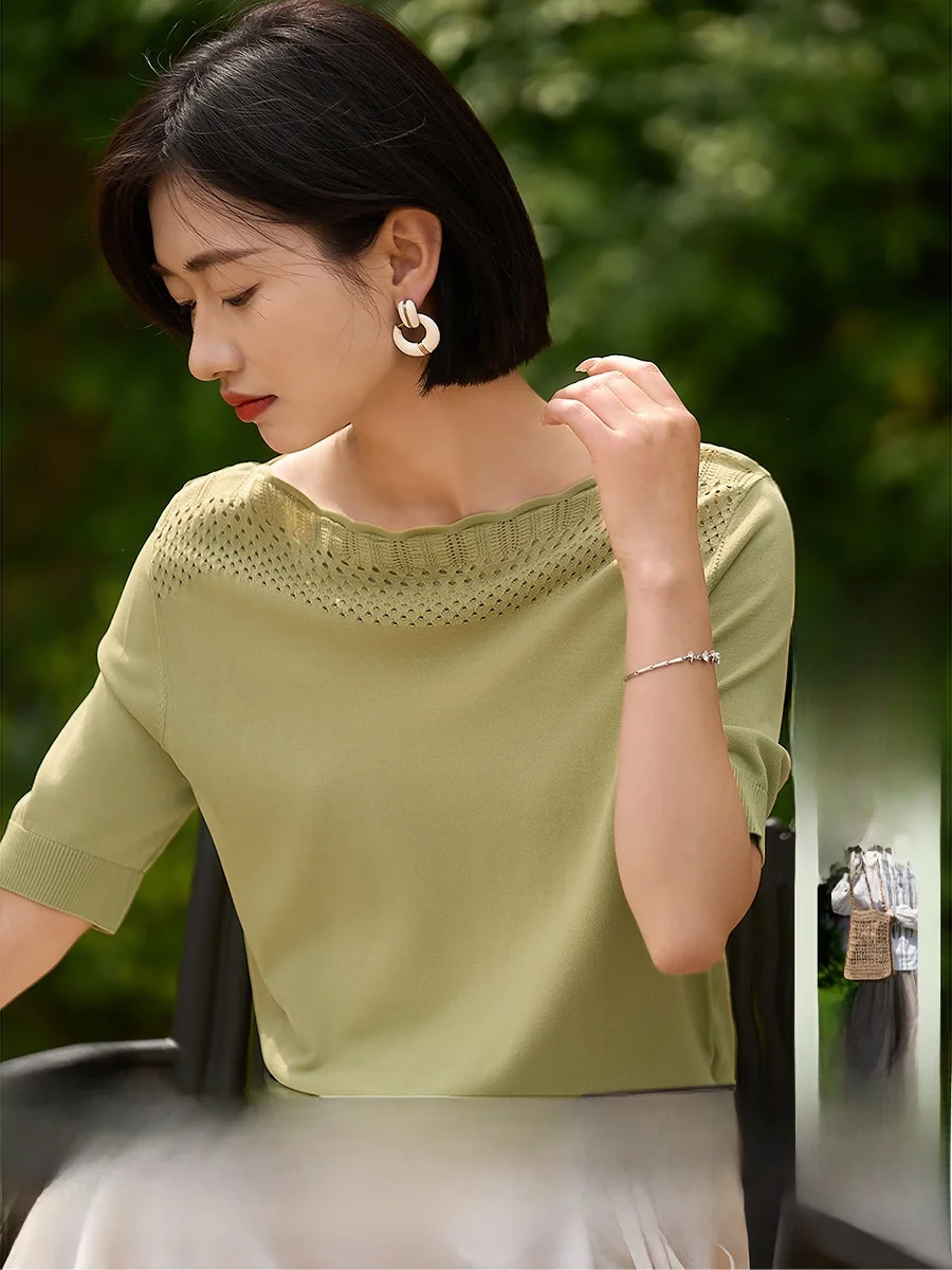 

Элегантная ажурная вязаная блузка на одно плечо для женщин, базовая модель, весенний дизайн, мягкая, удобная, повседневная, свободного кроя