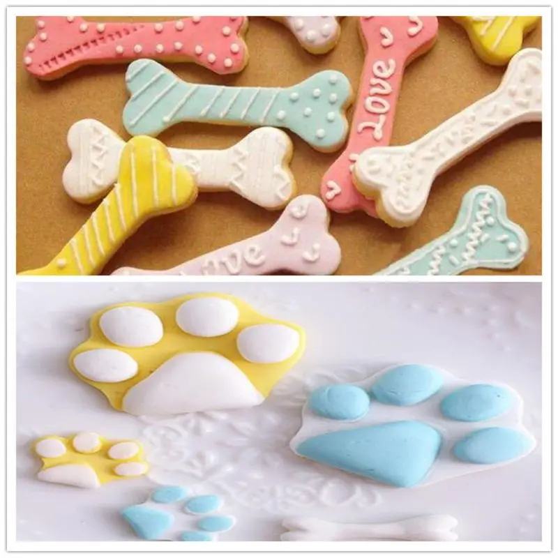 Chó Khuôn Cắt Cookie Khuôn Inox Cho Chó Paw Chó Dấu Chân Bánh Quy Khuôn Fondant Bánh Ngọt Trang Trí Dụng Cụ Nướng Bánh