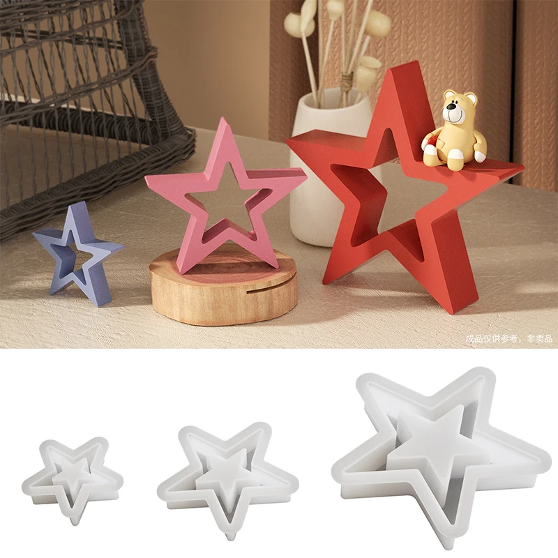 Hollow Pentagram Silicone Mold DIY Star Shaped Gypsum Concrete Silicone Mould DIY Home Craft Resin Mold Decor