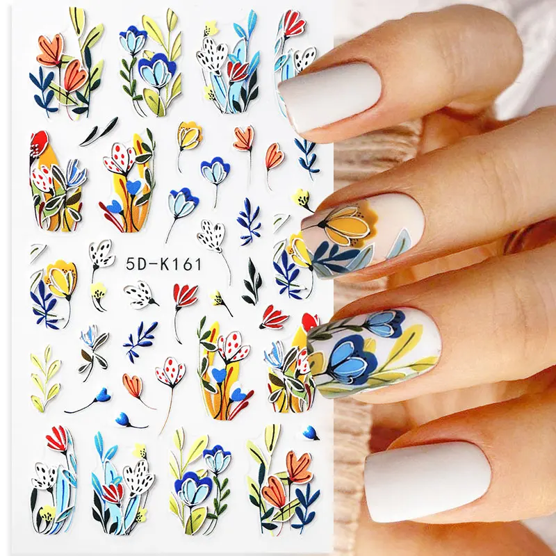 5D geprägte Blumen Nagel Aufkleber Schmetterling Design Transfer Aufkleber Sliders Dekoration DIY Nail Art Maniküre Zubehör