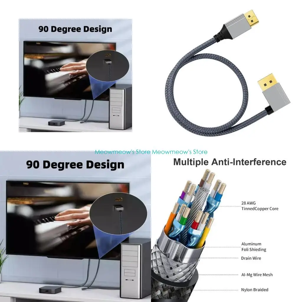 W91A 4K60HZ سلك الفيديو مع محول الزاوية اليسرى 4K UHD DisplayPort1.2 يدعم الكبلات 21.6 جيجابت في الثانية نقل النطاق الترددي