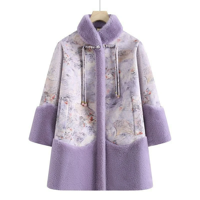 

2026 Winter Fashion Imitation Mink Fur Coats for Middle-aged Elderly People New Chinese-style Large-sized Printed Coat for Women