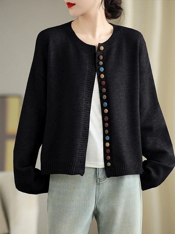 

Retro round Ne Button Knitted Open Cardigan Women's Autumn 2025 New Loose Versatile High-End Sweater Jaet