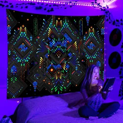 Black Light Tapestry UV Reaction Psychedelic Space  Wall Hanging Hippie  for Bedroom Dorm Indie Room Decor