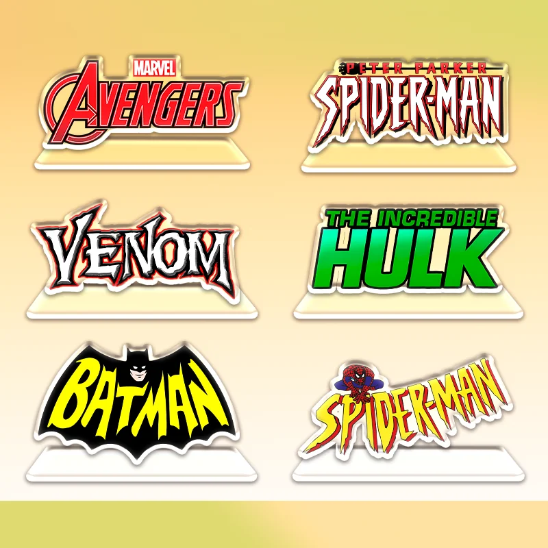 

10cm Marvel LOGO Captain Model Standing Sign Iron Man Peripheral Accessories Superman Spider Man Acrylic logo Desktop Ornament