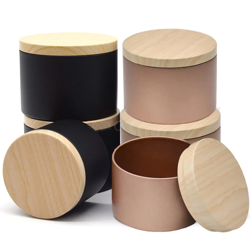 20Pcs 4oz/8oz Metal Candle Cans with Wood Grain Lids DIY Handmade Candle Making Containers Aromatherapy Gift Jars For Party