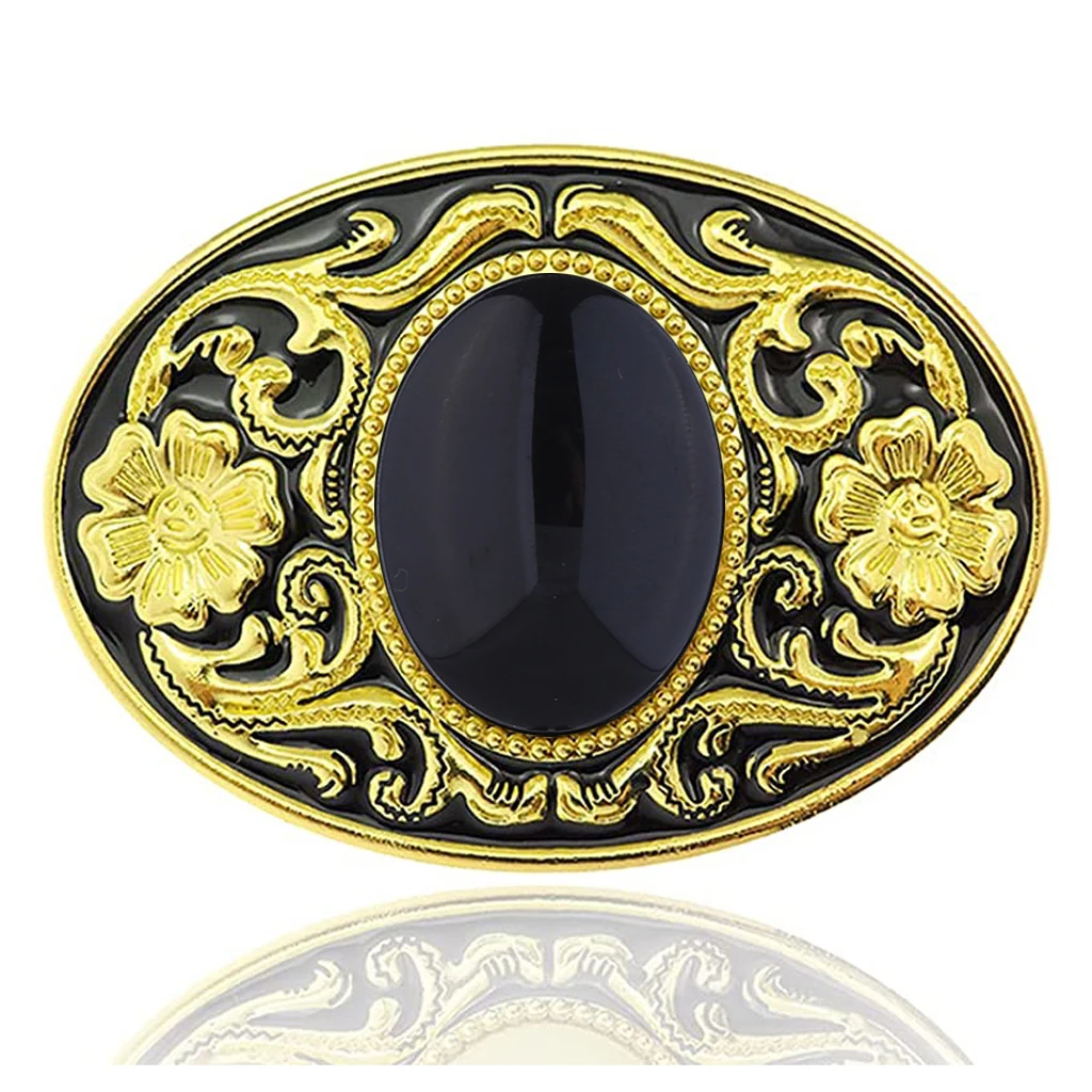 Gold alloy floral pattern natural stone belt buckle jeans accessories