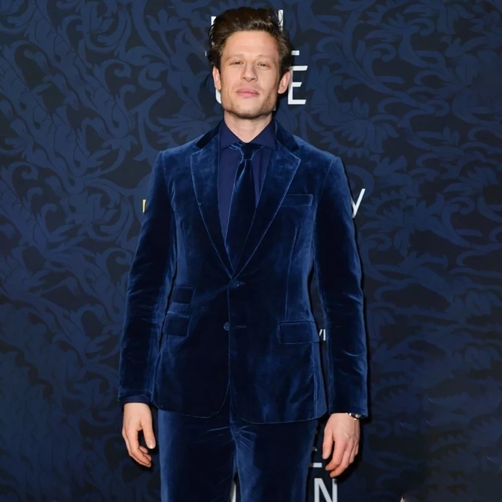 

Customized Single Breasted Notch Lapel Slim Fit Men's Suits Elegant Velvet Skinny Business 2 Piece Jacket Pants Outfits Blazer