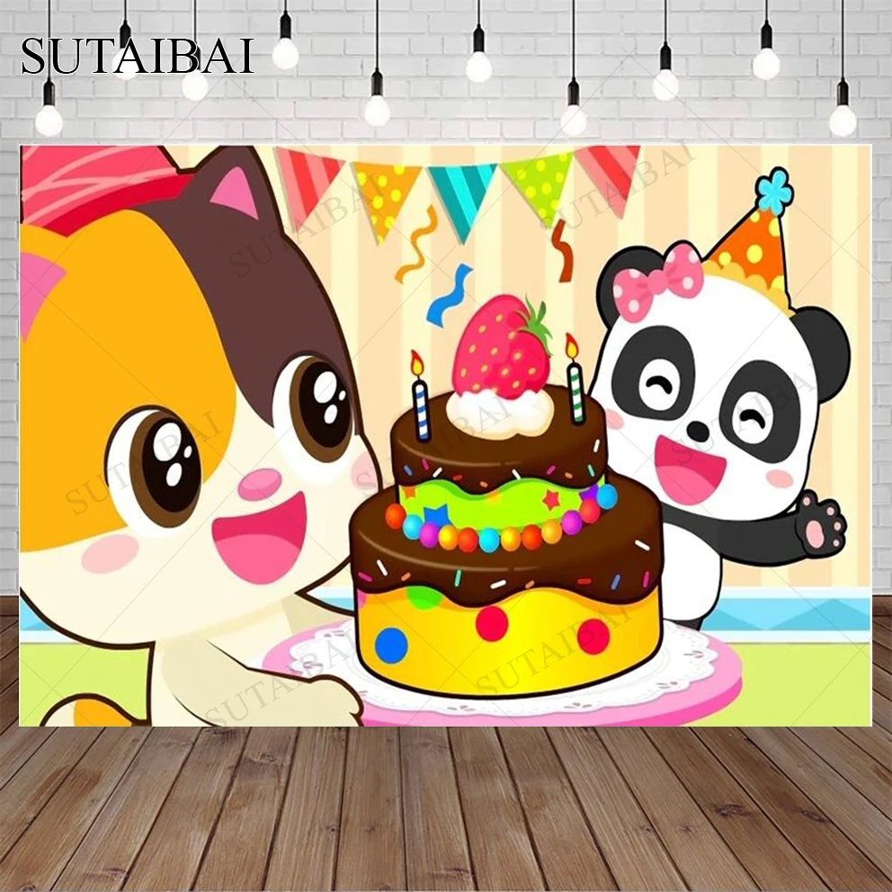 

Photography Backdrops Photo Background Cartoon Panda Cake Children Party Decor Photocall Shooting Photographic Studio Custom