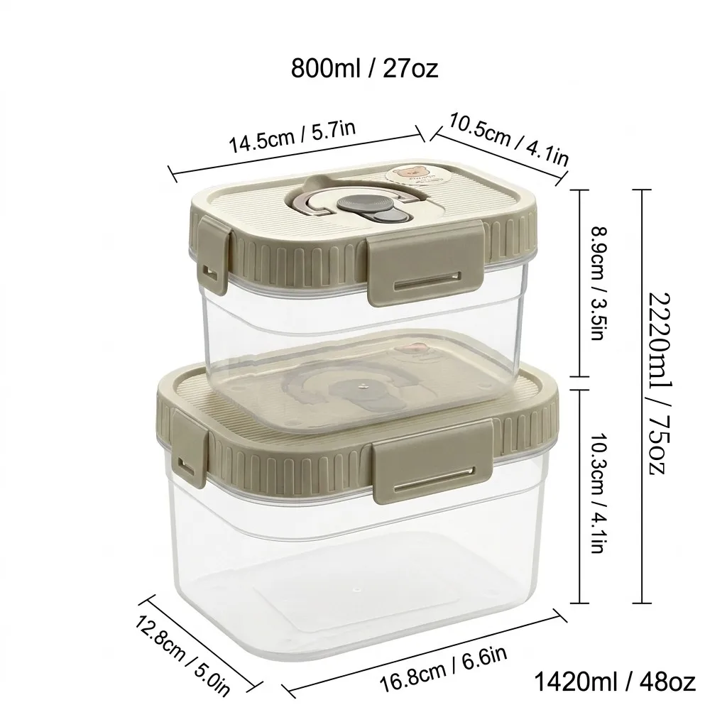 Stapelbare voedselopslagcontainer met handvat, verzegeld, lekvrij, transparant plastic, vershoudbox, koelkastbewaardoos