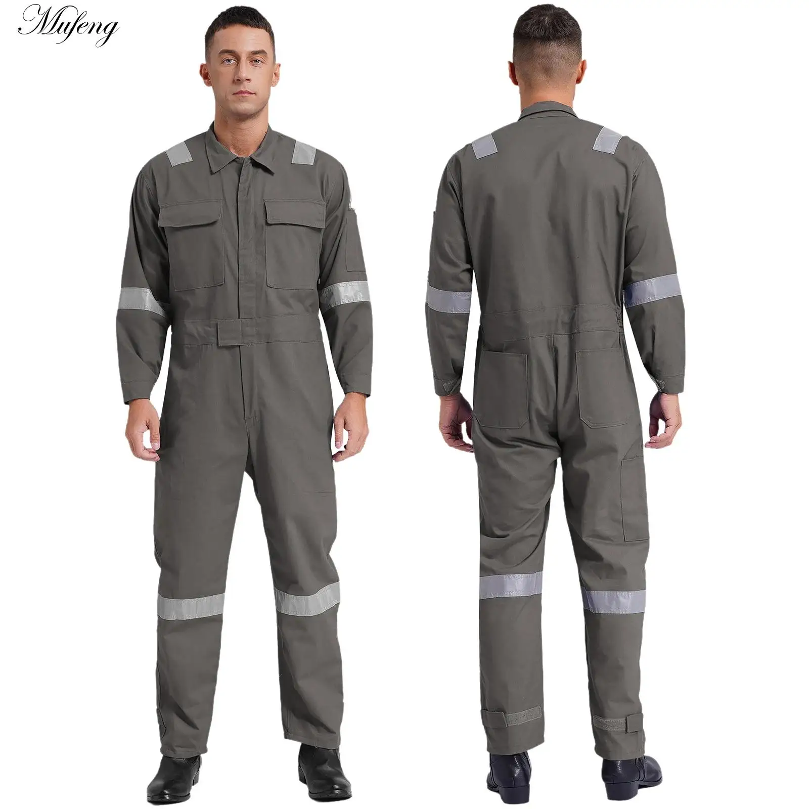 

Workshop Uniform Adult Unisex Dustproof Dungarees Coveralls 100% Cotton Work Overalls Reflective Multi-pocket One-piece Jumpsuit