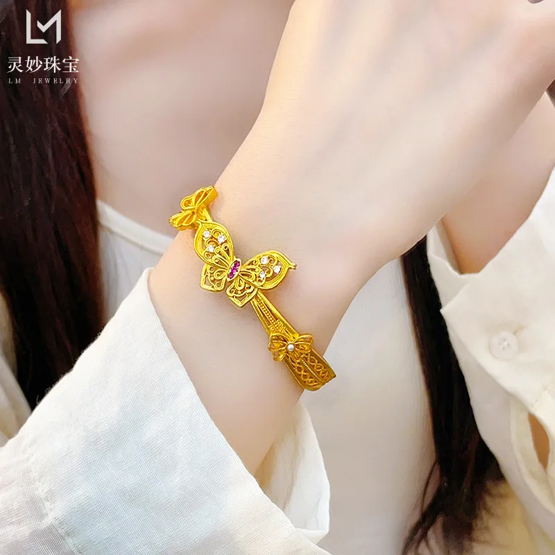9999 dreamy butterfly filigree bracelet first love 24K real gold dotted diamond pearl exquisite hollow bracelet gift