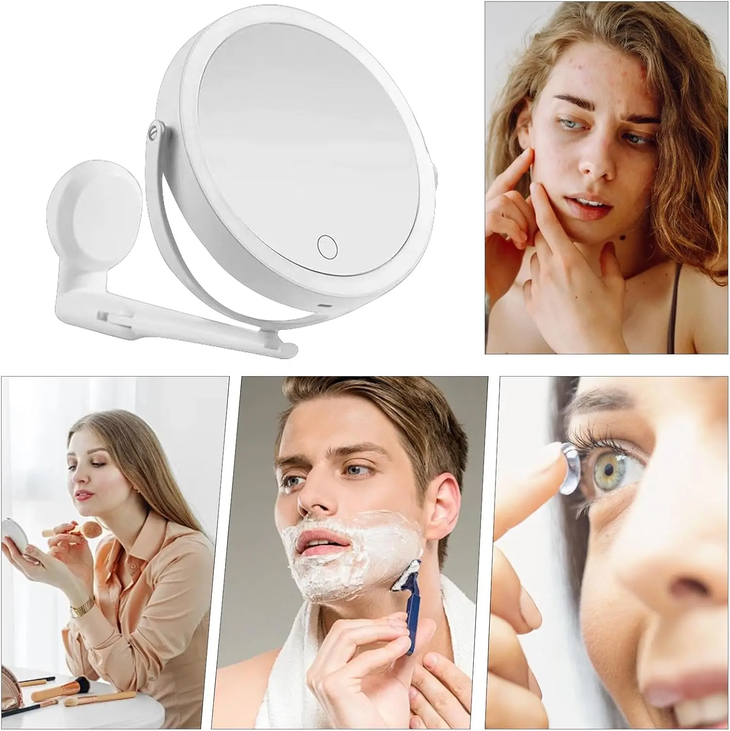Schminkspiegel mit Lichtern, USB-betriebener dimmbarer Kosmetikspiegel für Badezimmer und Schlafzimmer