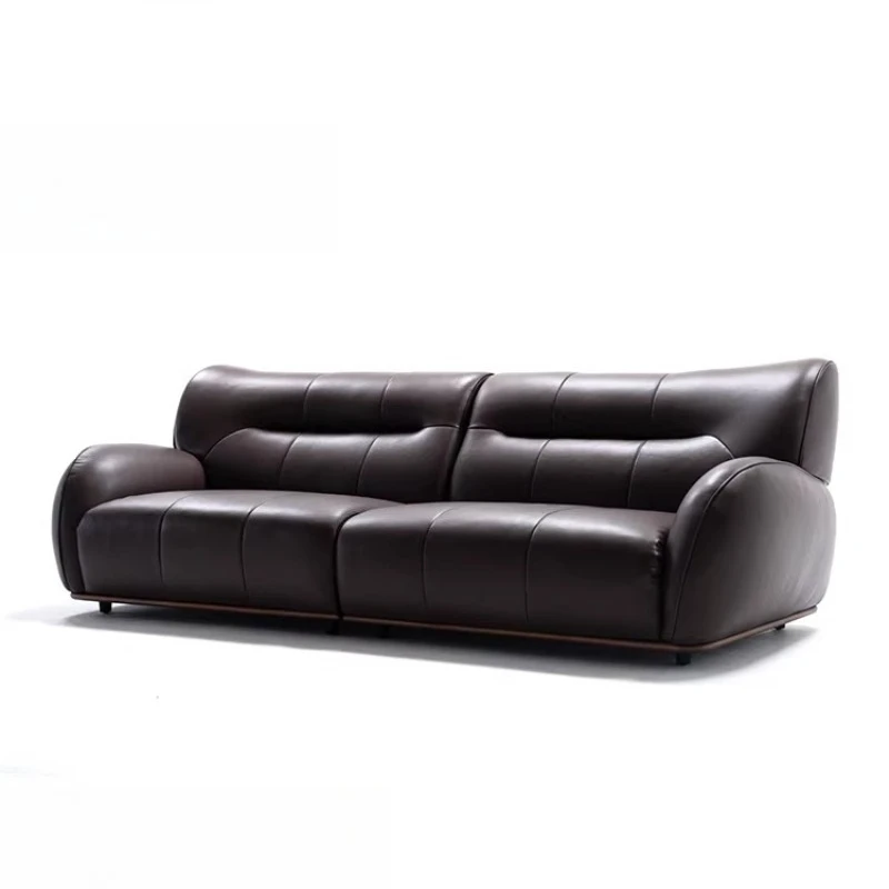 Three-seater in-line leather high-back sofa