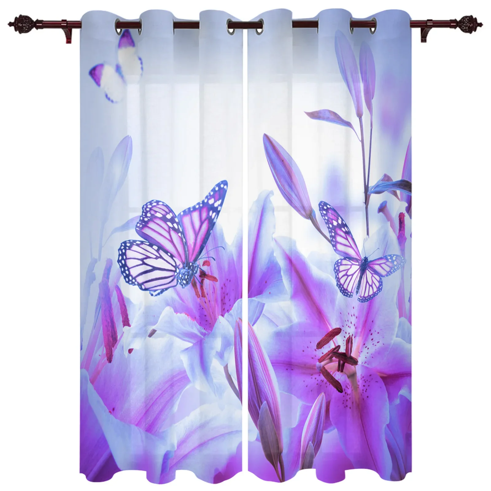 Modern Curtains Purple Butterfly Flower Baby Room Bedroom Creative Window Curtains Kitchen Living Room Terrace Valance Curtains