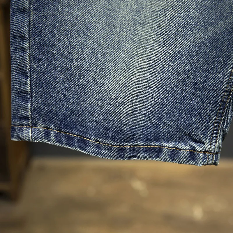 Kstoun verão 2025 shorts masculinos jeans retro azul streetwear denim shorts em linha reta solta na altura do joelho calças vintage shorts para homem