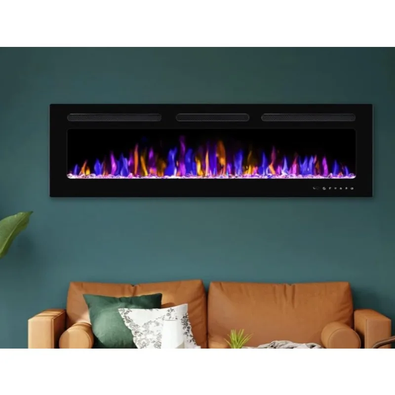 

Electric Fireplace Wall Mounted and Recessed with Remote Control,Ultra-Thin Wall Fireplace Heater W/Timer Adjustable Flame Color