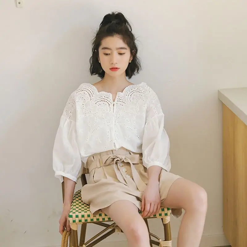 White Shirt Women's Summer Short Sleeved One Shoulder Korean Version New Loose Off Shoulder Top Women's Shirt