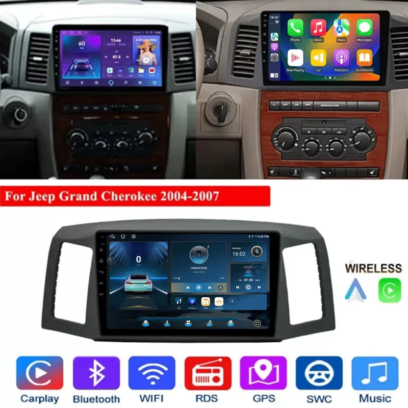 Carplay Auto Android 16 For JEEP Grand Cherokee WK 2004 2005 2006 2007 Multimedia Car Radio Navigation Player Video WIFI+4G DSP